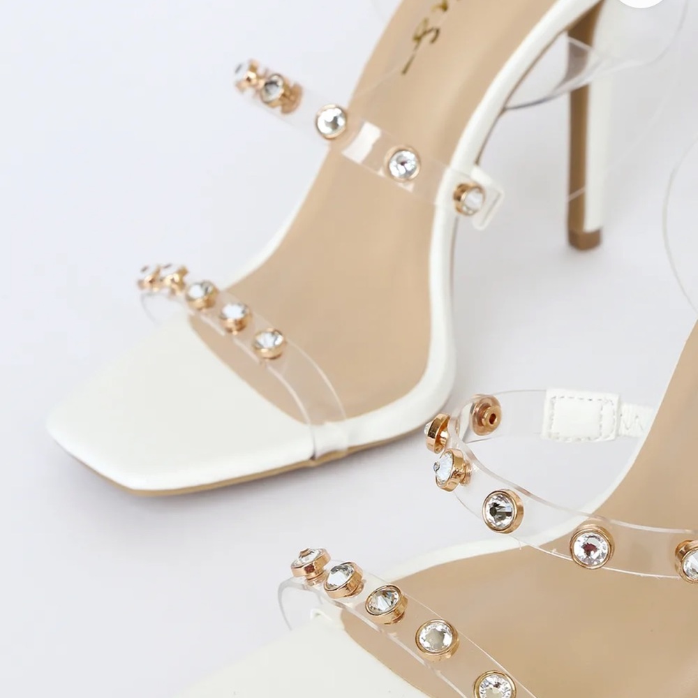 NWT LuLus White & Rhinestone size 10 heels - Picture 4 of 6